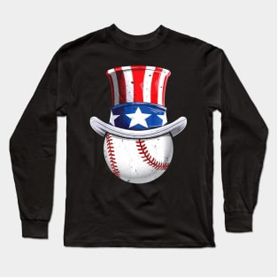 Baseball Uncle Sam 4th of July Boys American Flag Long Sleeve T-Shirt